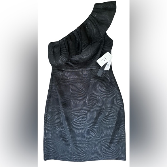 New With Tags Halston One Shoulder Dress in Metallic Black—Size 6 - Picture 1 of 5